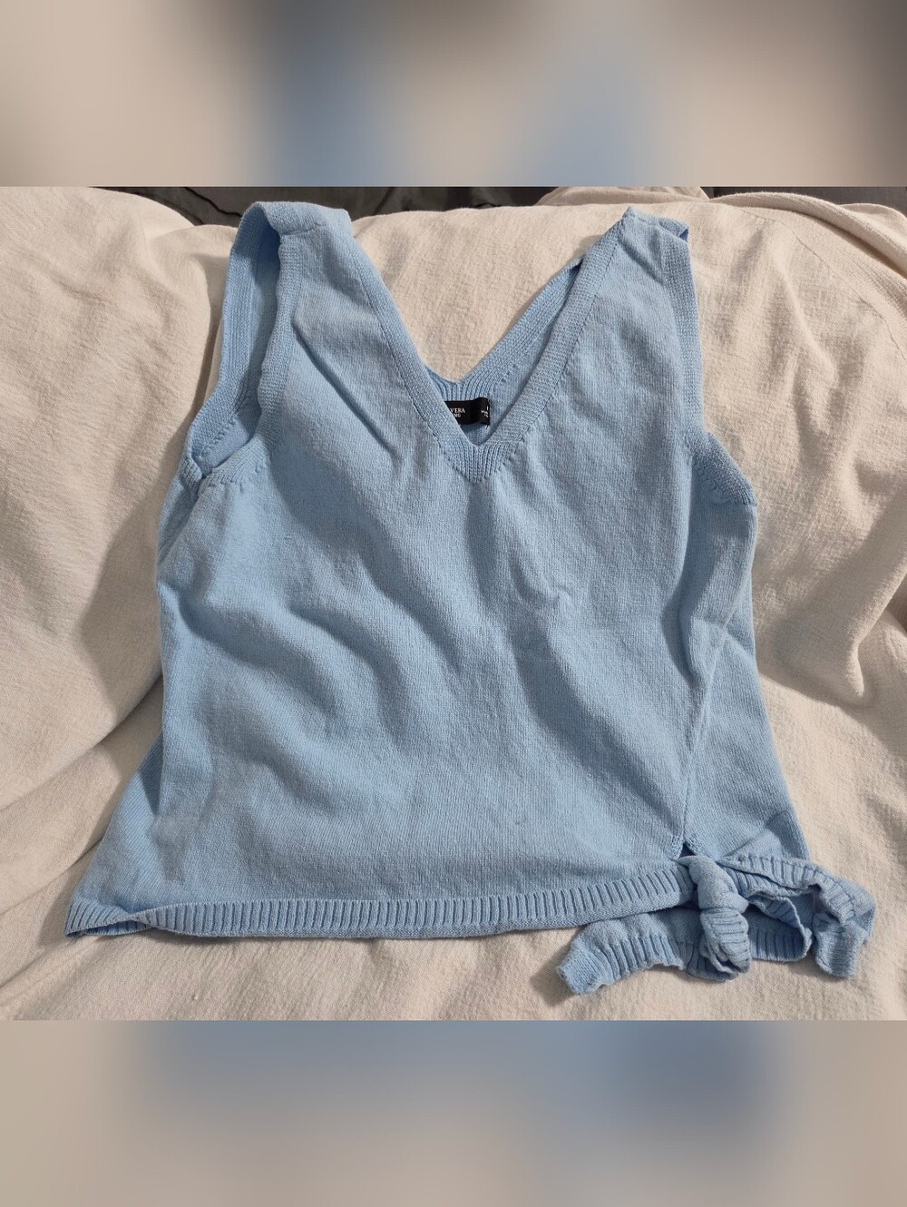 Simply Vera Vera Wang Light Blue V-Neck Knit Tank with Side Tie